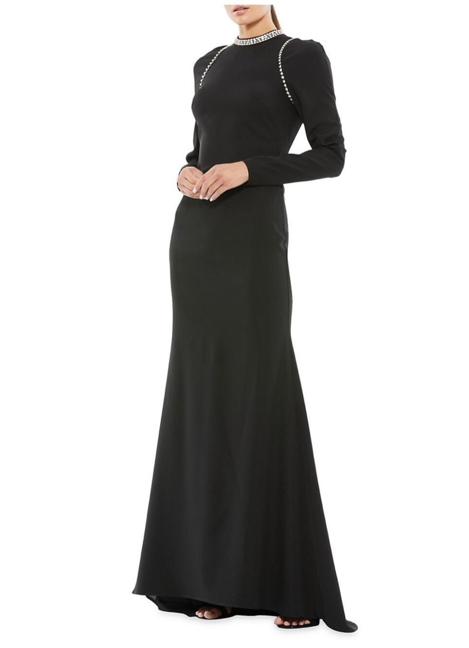 Mac Duggal Black Crystal Embellished Long Sleeve Formal Gown Size 2 NWT